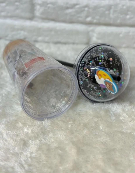 PİPETLİ BARDAK MATARA SEVİMLİ SULUK 450 ml ÇİFT ASTRONOT FİGÜRLÜ - 4