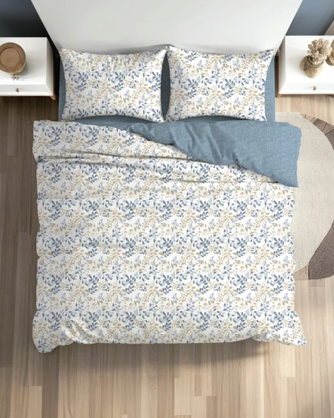 FİXBOX ÇİFT KİŞİLİK RANFORCE NEVRESİM TAKIMI FOLHA İNDİGO - Resim 2