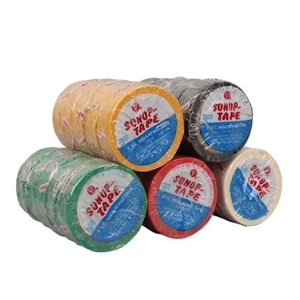 Sunup SN-27919 0.13X18mm 5 Renk İzole Elektrikçi Bant 10 Metre 50X5'li Paket (Kırmızı- Sarı - Siyah - Yeşil - Beyaz) - Resim 4