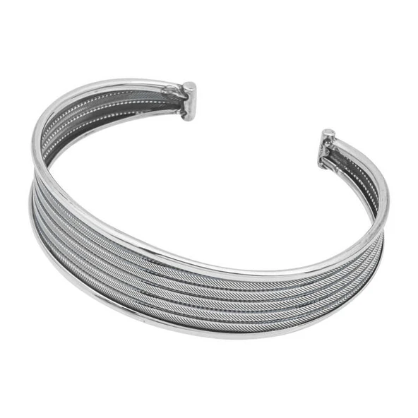 BlackCraft 925 Ayar Gümüş Eskitme Desenli Kadın Bilezik stil sahibi - 2