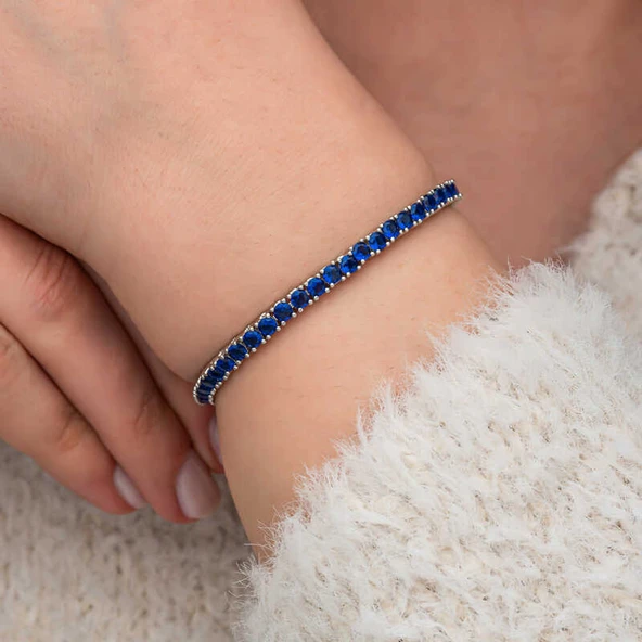 BlackCraft Gümüş Lacivert Zirkon Taşlı Su Yolu Kadın Bilekik (BC-0599DE) - 3