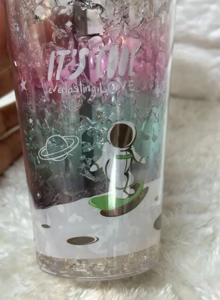 PİPETLİ BARDAK MATARA SEVİMLİ SULUK 450 ml ÇİFT ASTRONOT FİGÜRLÜ