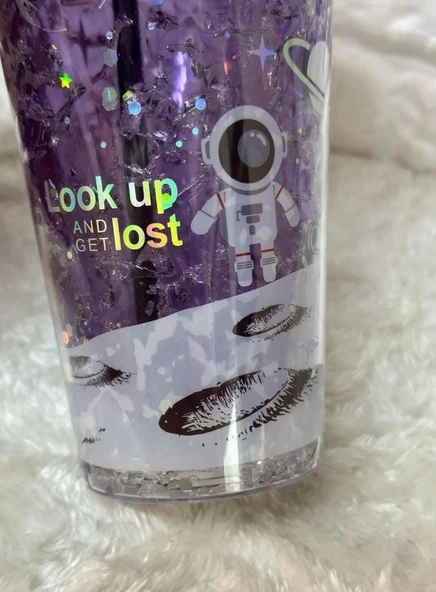 PİPETLİ BARDAK MATARA SEVİMLİ SULUK 450 ml ÇİFT ASTRONOT FİGÜRLÜ