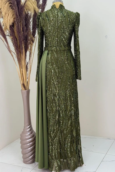 Eslina Tesettür Abiye Haki - Resim 3