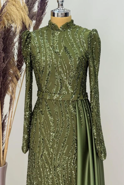 Eslina Tesettür Abiye Haki - Resim 2