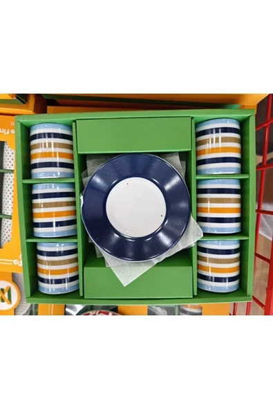 Renkli Çizgili 6 Kişilik Kahve Fincan Takımı 12 Parça - 3