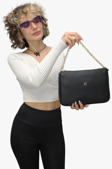 Bayan Çarpraz Askılı Çanta 67-7137  Siyah - Resim 2