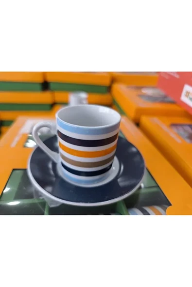 Renkli Çizgili 6 Kişilik Kahve Fincan Takımı 12 Parça - 2