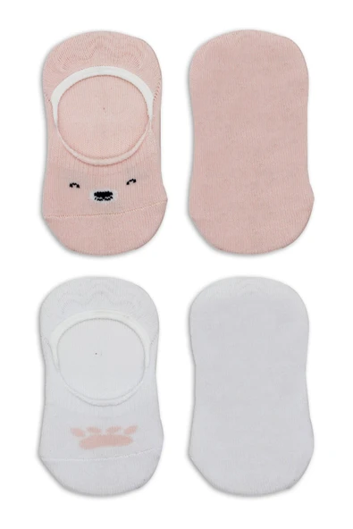 Bistyle 2'Li Babet Cute Face Penye Çorap 30103 Pembe-Beyaz - 4