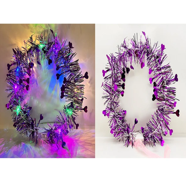 Kalp Püsküllü Gece Parıltısı 3 Modlu LED li Işıklı Taç Mor Renk ürün görseli