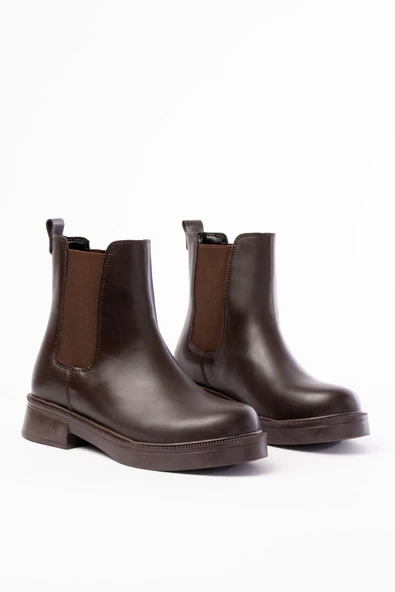 02-2137 Kahverengi Lastikli Günlük Kadın Bot - Resim 4