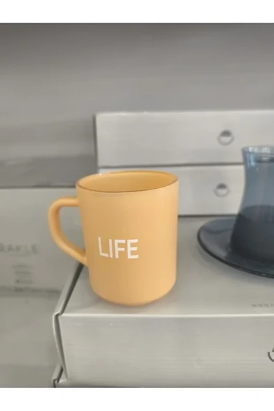LIFE Yazılı Renkli Cam Kupa