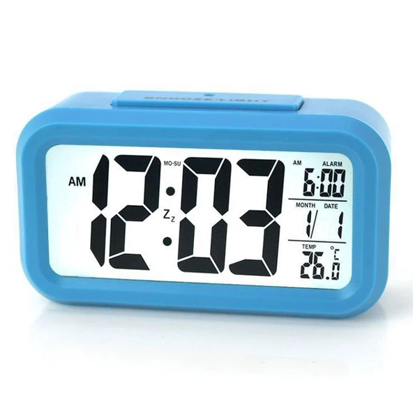 Akıllı Dijital Masa Saati Alarmlı Karanlık Sensörlü Fotoselli Mavi ürün görseli