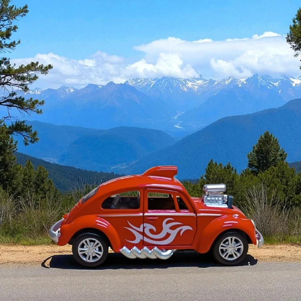 Metal Araba Çek Bırak Vw Bettle Modifiye Kırmızı Sesli ve Işıklı - 2