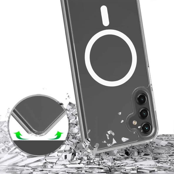 Samsung Galaxy S25 FE Kılıf Kablosuz Şarj Özellikli Şeffaf Sert PC Embos Kapak - Resim 4