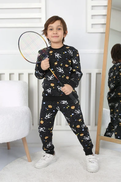 İki İplik Cepli Astronot Temalı Erkek Çocuk Pijama Takımı - Resim 7