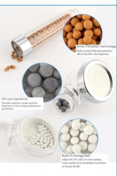 Filtreli Ve Su Tasarruflu Arıtmalı Duş Başlığı Seti Boncuklu Başlık Hortum Ve Mafsal Set - Resim 3