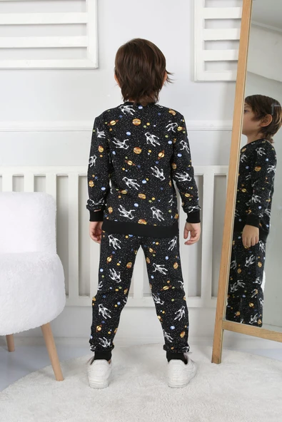 İki İplik Cepli Astronot Temalı Erkek Çocuk Pijama Takımı - Resim 9