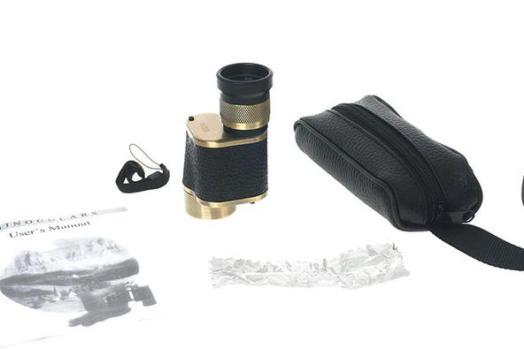 6X24 Baigish Askeri Tarzi Pirinç Ve Deri Kaplamalı Deri Çantalı Monocular Dürbün Sarı ürün görseli