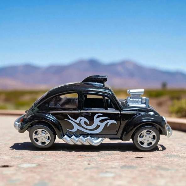 Metal Araba Çek Bırak Vw Bettle Modifiye Siyah Sesli ve Işıklı - 5