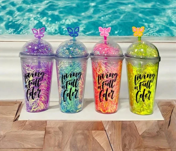 PİPETLİ BARDAK MATARA SEVİMLİ SULUK 450 ml ÇİFT KATMANLI PÜSKÜLLÜ - 3