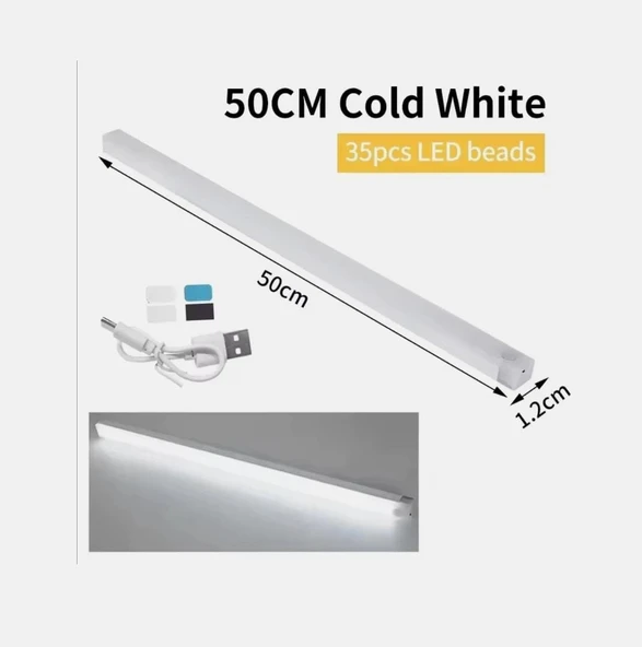 50 cm Beyaz Işık Hareket Sensörlü Dolap Içi Çalışma Masası Mutfak Tezgah Altı USB LED Işık - 5