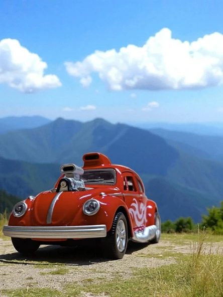 Metal Araba Çek Bırak Vw Bettle Modifiye Kırmızı Sesli ve Işıklı - 4