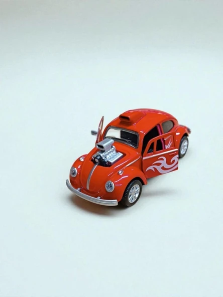 Metal Araba Çek Bırak Vw Bettle Modifiye Kırmızı Sesli ve Işıklı - 5