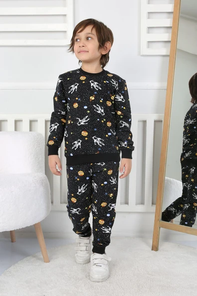 İki İplik Cepli Astronot Temalı Erkek Çocuk Pijama Takımı - Resim 5
