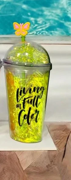 PİPETLİ BARDAK MATARA SEVİMLİ SULUK 450 ml ÇİFT KATMANLI PÜSKÜLLÜ