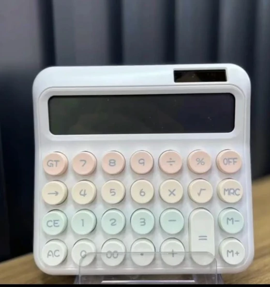 12 Haneli Güneş Enerjili Hesap Makinesi Açılı Geniş Ekran, Çift Güç Kaynağı Solar BÜYÜK BOY BEYAZ