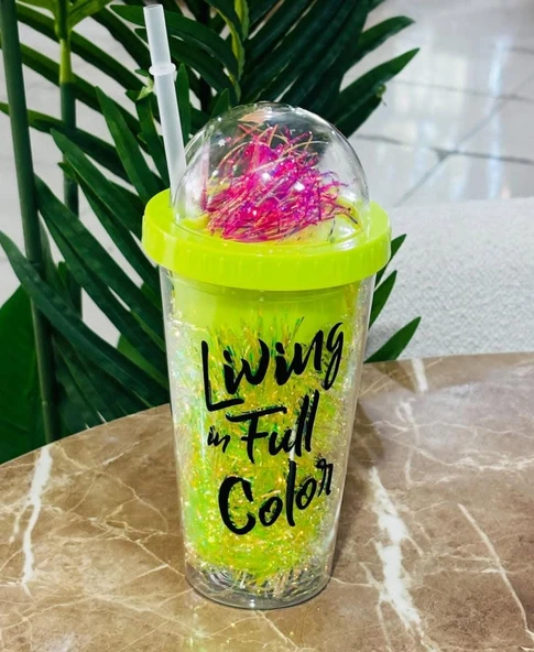 PİPETLİ BARDAK MATARA SEVİMLİ SULUK 450 ml ÇİFT KATMANLI PÜSKÜLLÜ - 3