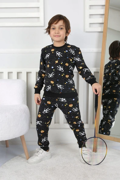 İki İplik Cepli Astronot Temalı Erkek Çocuk Pijama Takımı - Resim 8