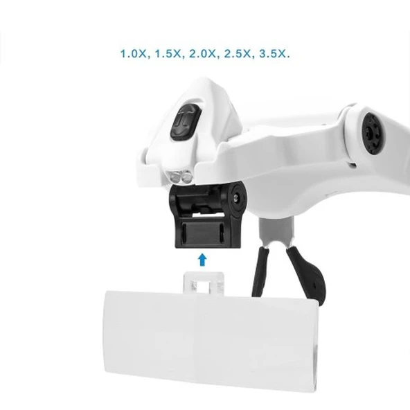 5 Lens 1.0X-3.5X 2Led Işıklı İle Ayarlanabilir Gözlük Büyüteç 9892B2 - Resim 3