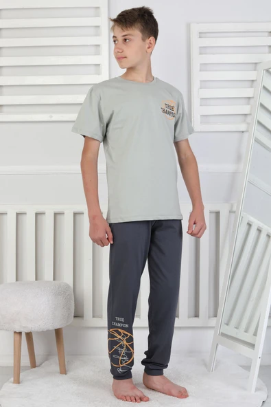 True Champion Basketbol Baskılı Kısa Kol Erkek Çocuk Pijama Takımı - Resim 10