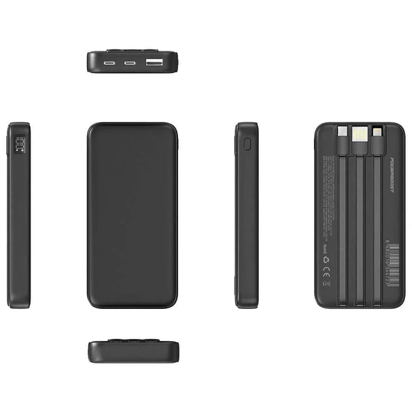 PowerBoost PRIME 130B 10000mAh 22.5W Dahili Kablolu LCD Siyah Tasinabilir Sarj Cihazi Powerbank - 3