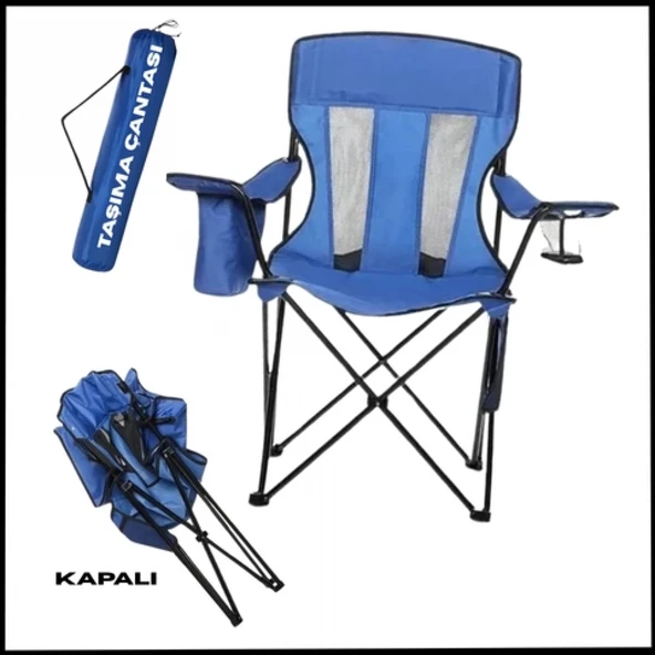 Uyguna-Yakala Mavi - Taşıma Çantalı-Bardaklıklı - Katlanır Kamp Piknik Sandalyesi - MLZ.341 ürün görseli