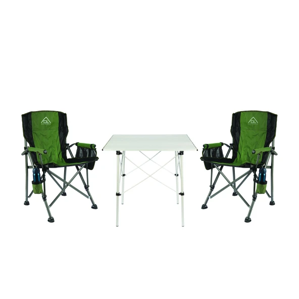 2 Adet OL Outdoor Mammoth Katlanır Kamp Sandalyesi Yeşil + OL Outdoor Alüminyum Katlanır Kamp Masası