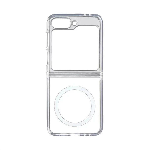 Samsung Galaxy Z Flip 7 Kılıf Kablosuz Şarj Özellikli Şeffaf Sert PC Embos Kapak - Resim 3