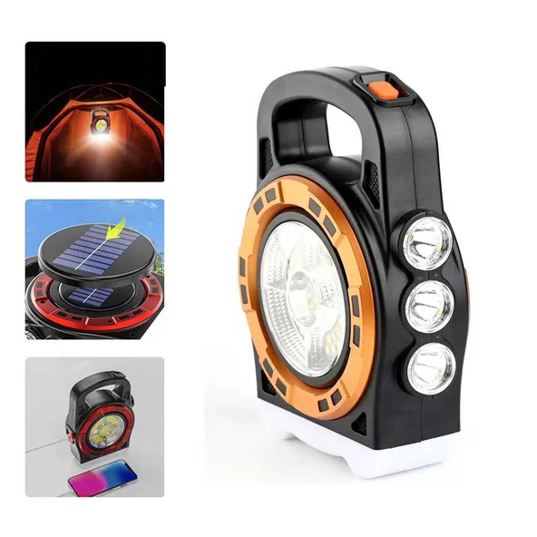 Dış Mekan Solar Şarj Işığı Çok Fonksiyonlu Projektör Hazine Güçlü Işık El Feneri P-6678C ürün görseli