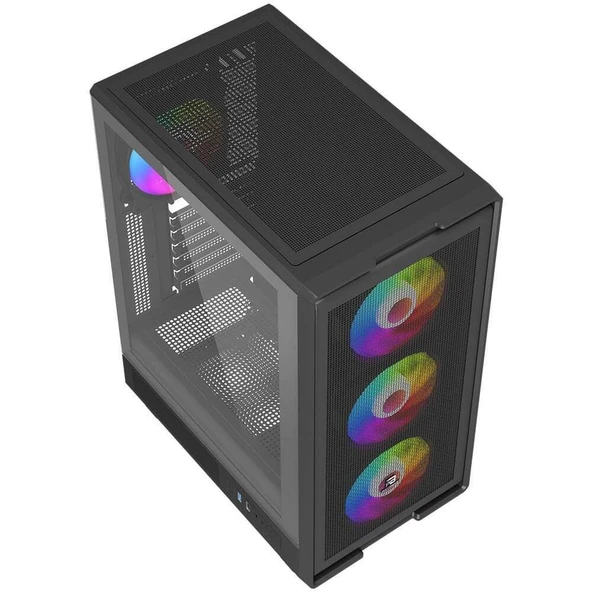 POWERBOOST  A601B 600W 80+ ATX USB 3.0 Rainbow Fanli Mesh Gaming Siyah Kasa - Resim 3