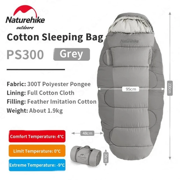 Naturehike PS300 Oval Ultralight Uyku Tulumu -9°C ( Cloudy Grey ) - 7