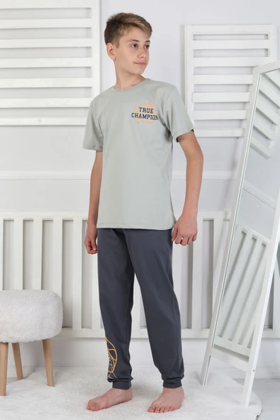 True Champion Basketbol Baskılı Kısa Kol Erkek Çocuk Pijama Takımı - Resim 11