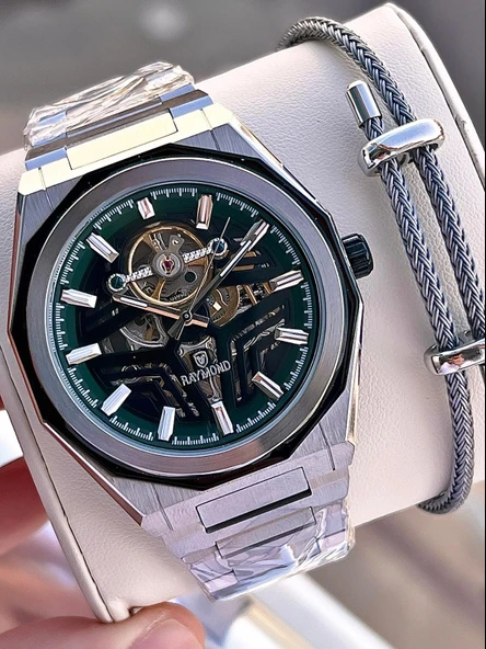 Raymond Çelik Kordon Otomatik Mekanizma 2 Yıl Garantil 5 Atm Erkek Kol Saati+Bileklik RMD.11 ürün görseli