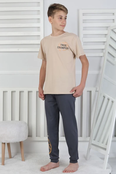 True Champion Basketbol Baskılı Kısa Kol Erkek Çocuk Pijama Takımı - Resim 2