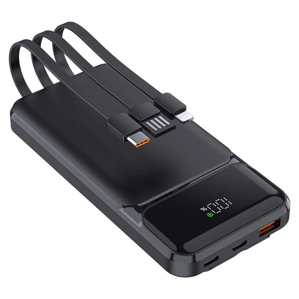 PowerBoost NIGHT 125B 10000mAh 22.5W Dahili Kablolu LCD Siyah Tasinabilir Sarj Cihazi Powerbank - 4