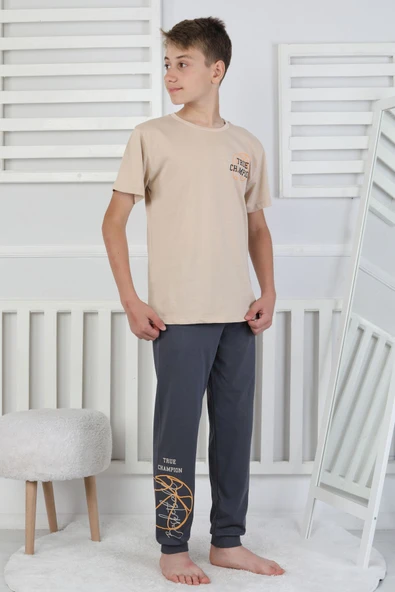 True Champion Basketbol Baskılı Kısa Kol Erkek Çocuk Pijama Takımı ürün görseli