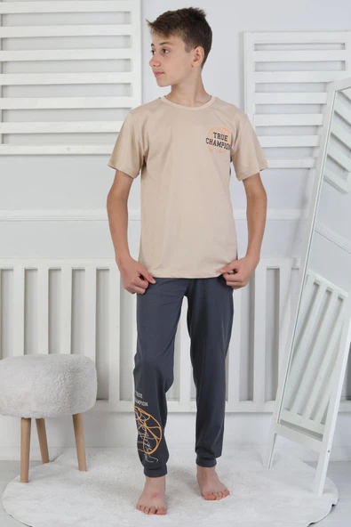 True Champion Basketbol Baskılı Kısa Kol Erkek Çocuk Pijama Takımı - Resim 7