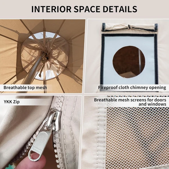 Naturehike Profound 9.6 Carpa Glamping Aile Çadırı | Cotton Pyramid Kanvas | - 4