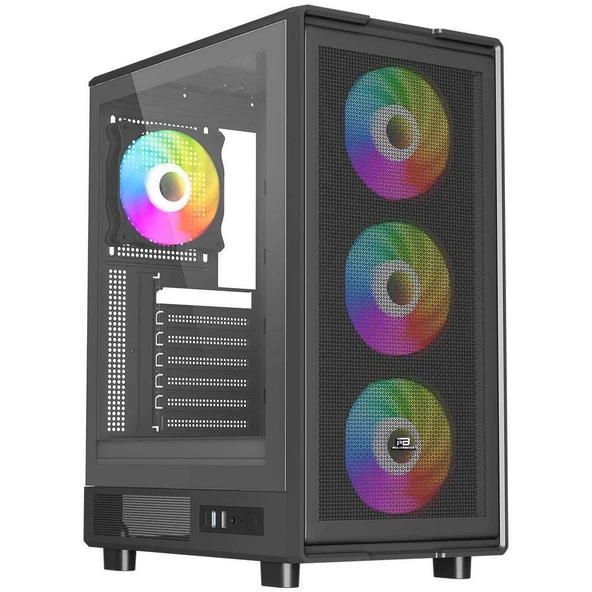 POWERBOOST  A601B 600W 80+ ATX USB 3.0 Rainbow Fanli Mesh Gaming Siyah Kasa ürün görseli
